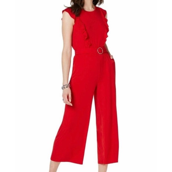 Michael Kors Pants - Michael Kors Vibrant Red Ruffled Jumpsuit